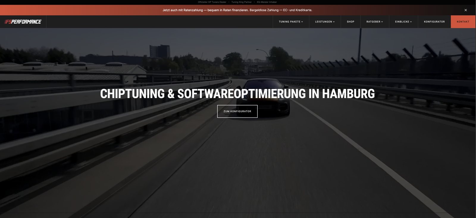 Website von FSPerformance: Chiptuning & Softwareoptimierung in Hamburg mit Konfigurator