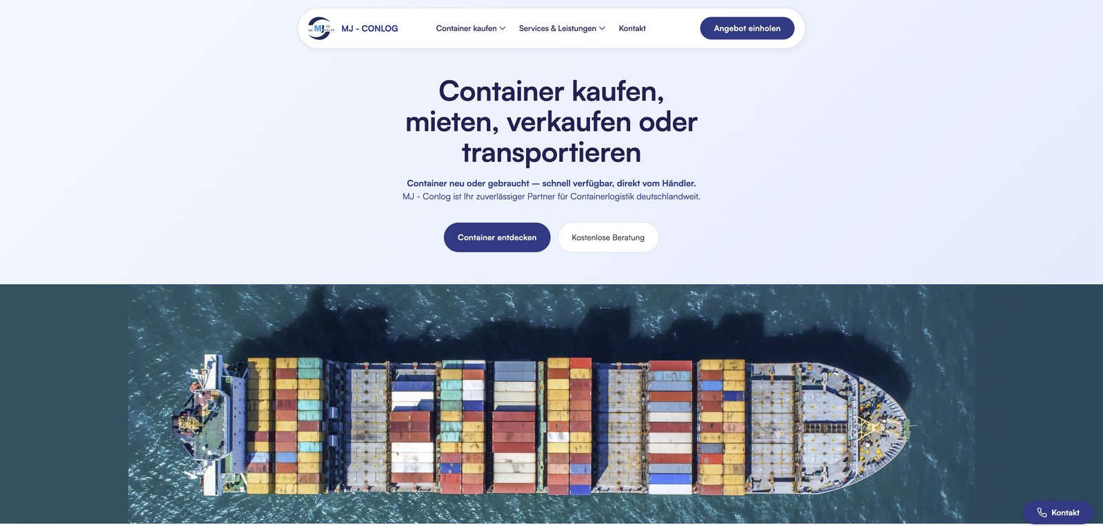 Website von MJ-Conlog: Container kaufen, mieten, verkaufen oder transportieren